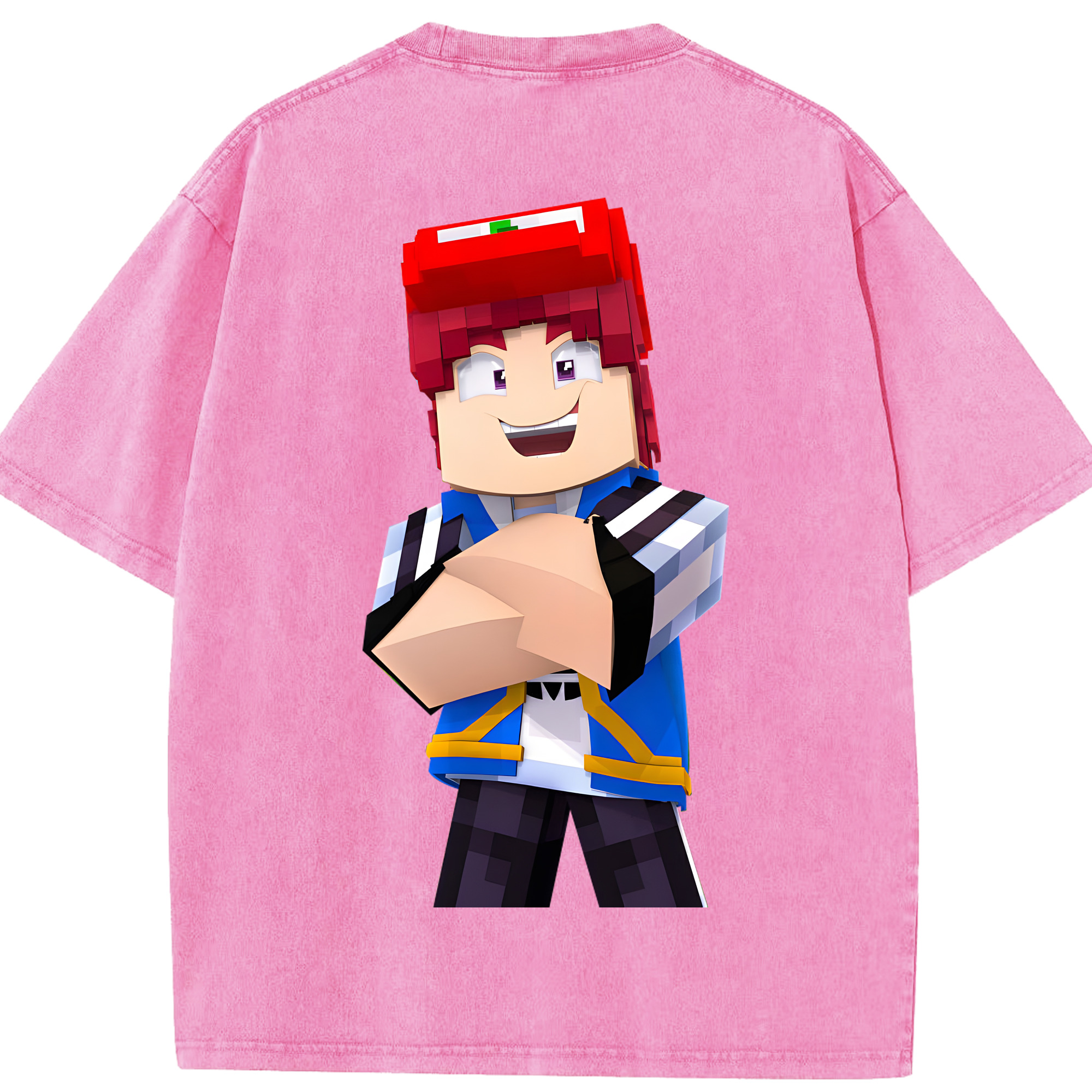 （画像用） マインクラフト ブロックの世界 Minecraft MC Block world 綿100% ヴィンテージ風 半袖Tシャツ（背面プリント）